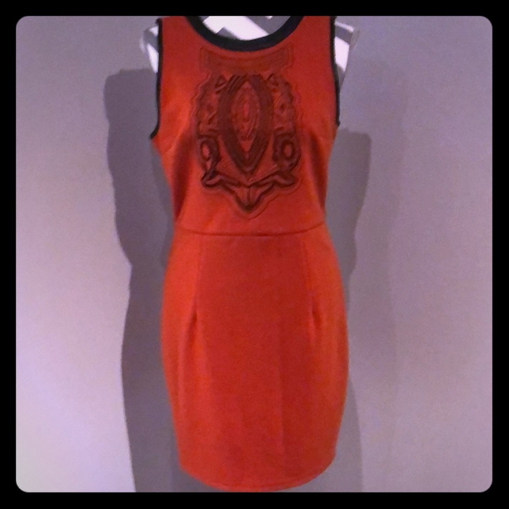 Brand new orange fitted knee length dress